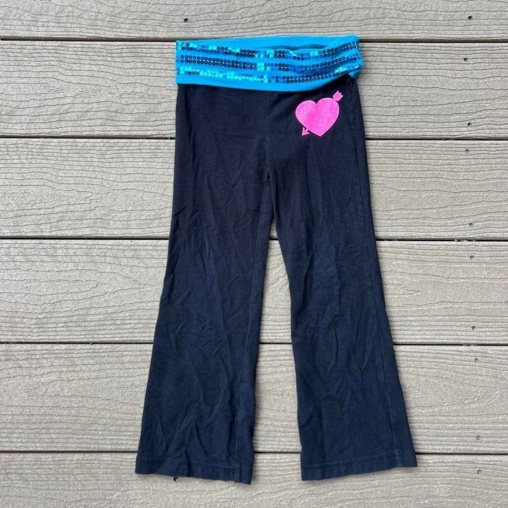 Girls Size 4 Foldover Flare Sequin Leggings Pants Y2K